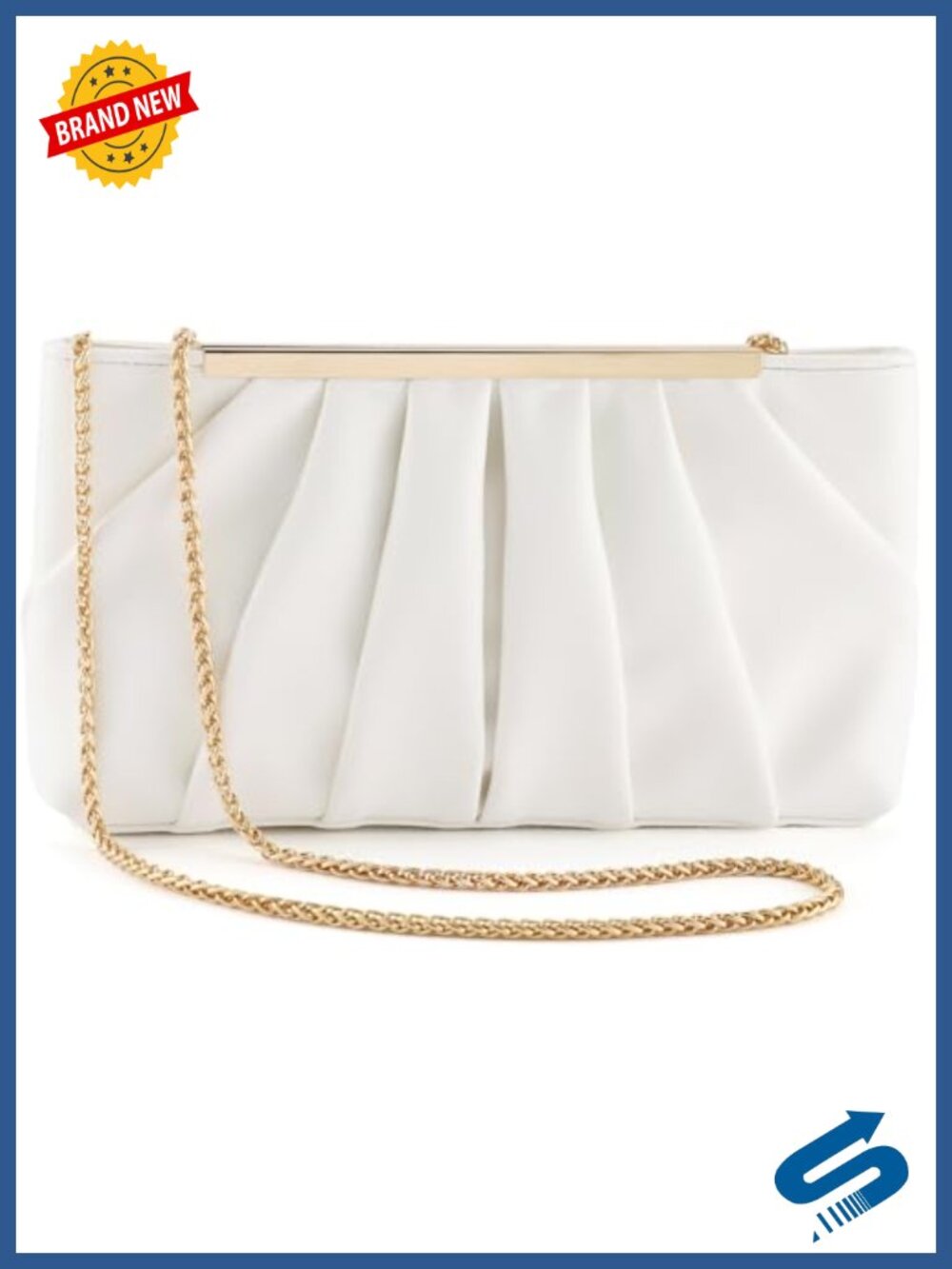 PU Leather Pleated Clutch Purse with Chain Strap Formal Evening Bag
